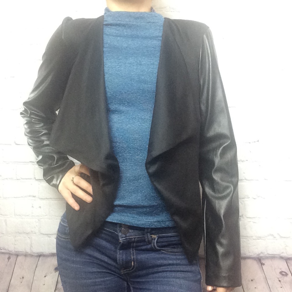Black shrug, with faux leather sleeves
